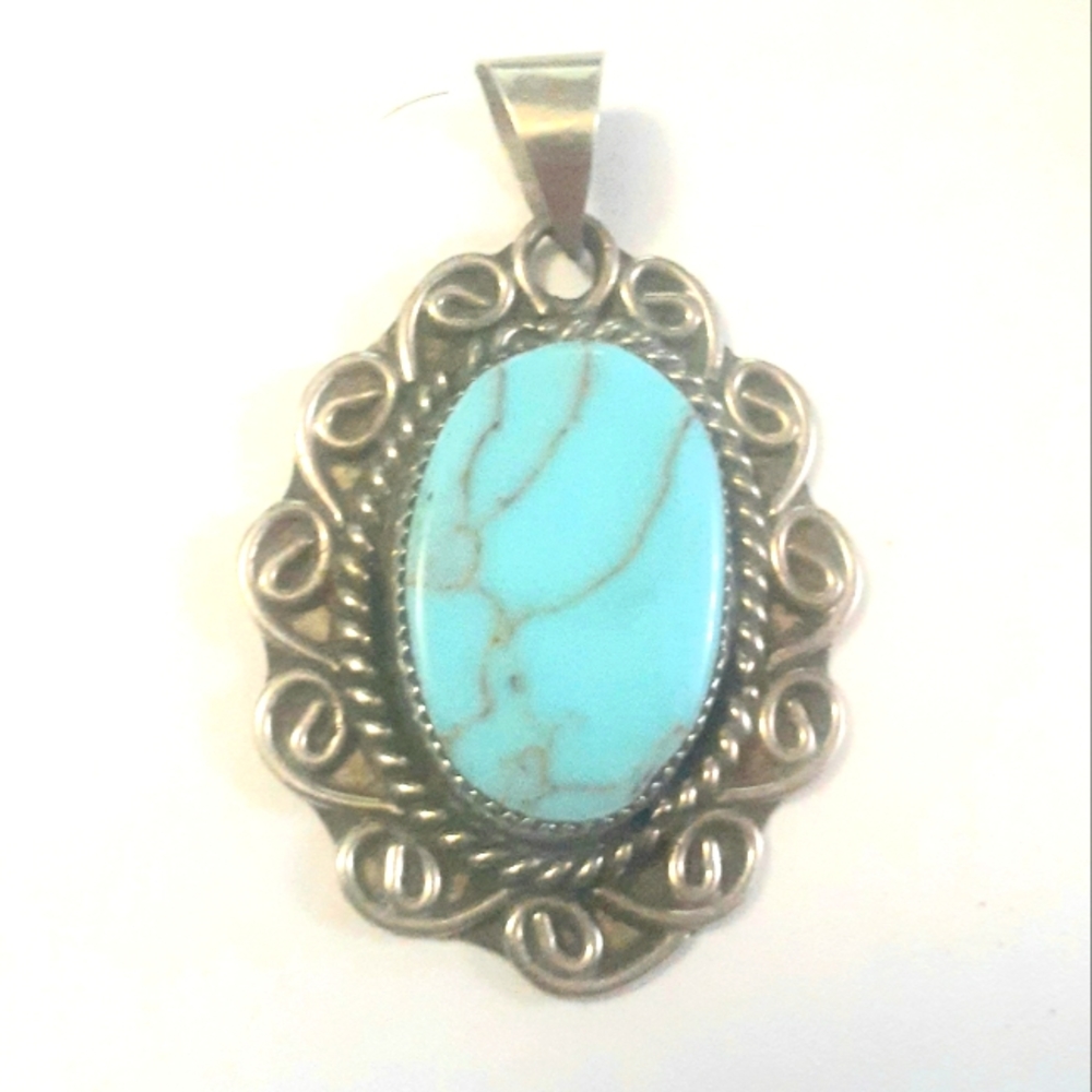 Vtg Native American Sterling Turquoise Pendant